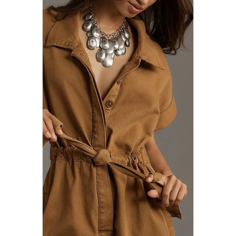 Pilcro X Anthropologie Small Brown Wingsuit Jumpsuit Romper Cap Sleeve Belted - Picture 3 of 13